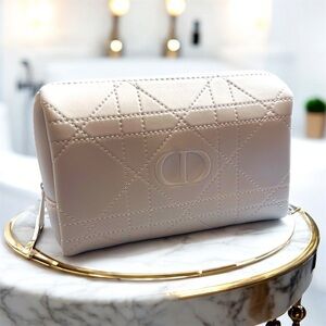 Dior AUTHENTIC White Quilted Women's Cosmetic Bag